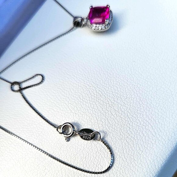925 Sterling Silver Necklace Cushion Pink Topaz 7mm Natural Gemstone Jewelry 18 - Picture 7 of 8